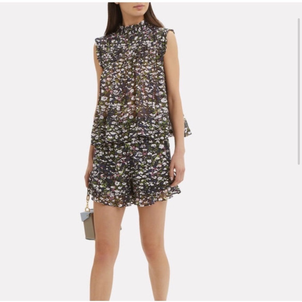 GANNI Black Floral Georgette Pleated Sleeveless Blouse Top EU 38 US 6